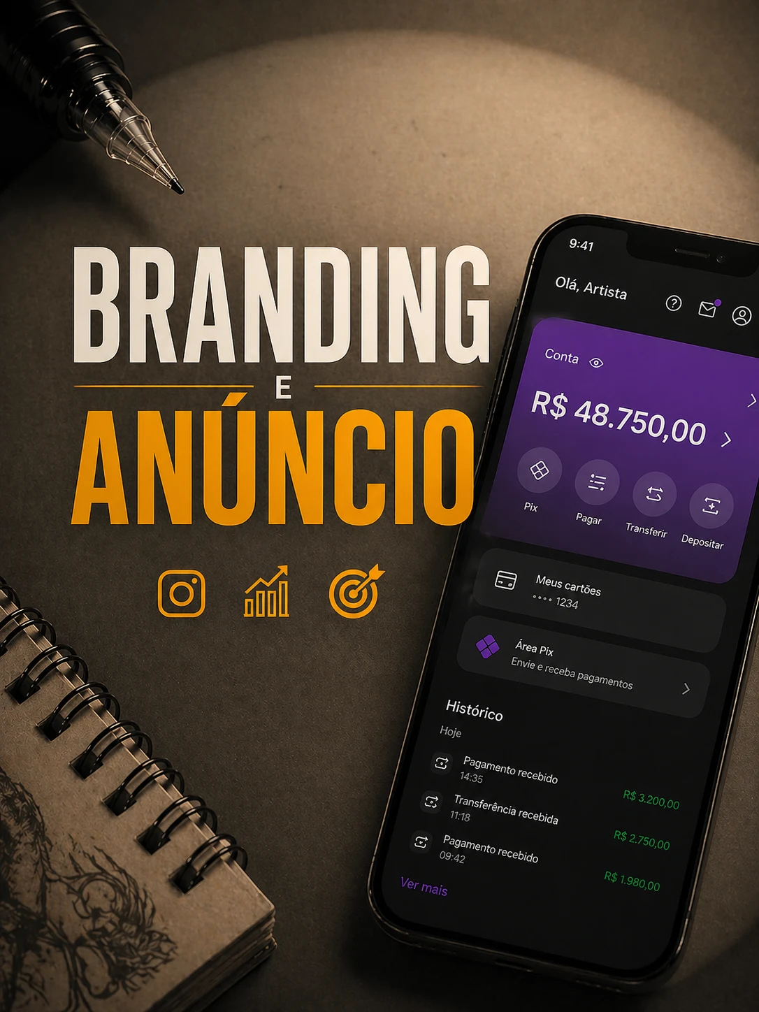 Branding, Instagram e anúncios para o estúdio